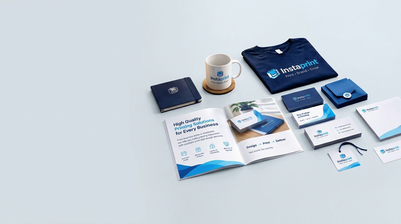 Instaprint branded booklets, business cards, stationery and merchandise